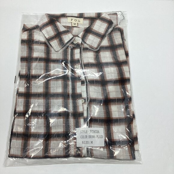 POL MEDIUM BROWN PLAID BUTTON DOWN SHIRT 100% COTTON LIGHTWEIGHT NIP - Picture 9 of 9
